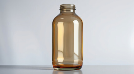 Amber Glass Medicine Bottle, 300ml Empty Bottle, Pharmaceutical Packaging, Vintage Style Bottle, Product Photography, Isolated Bottle Shot