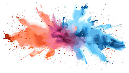 Vector color powder explosion, blue pink orange dust burst, isolated on white or transparent PNG, abstract splash, cloud of dust, festival colors, colorful explosion