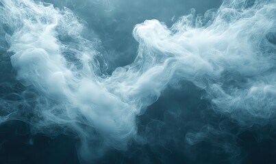 Abstract image of white and teal swirling smoke or clouds against a dark background.  The texture is soft and ethereal