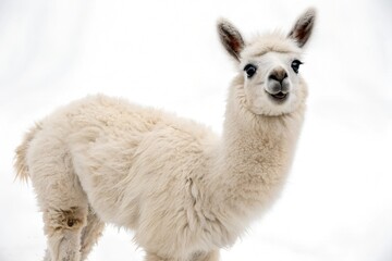 Obraz premium white alpaca in front of white background