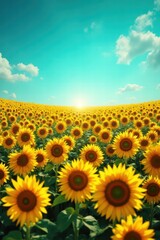 Fototapeta premium field of sunflowers spring 
