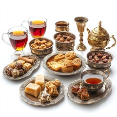 Delicious Middle Eastern Tea Time Sweet Treats and Golden Tea Set
