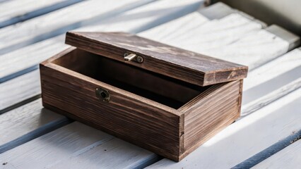 Obraz premium Open Wooden Box on White Background