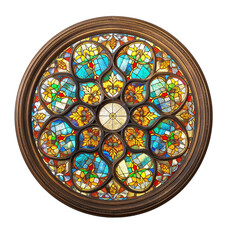 Gothic Grandeur of Stained Glass window isolated on white and transparent background, cut out png