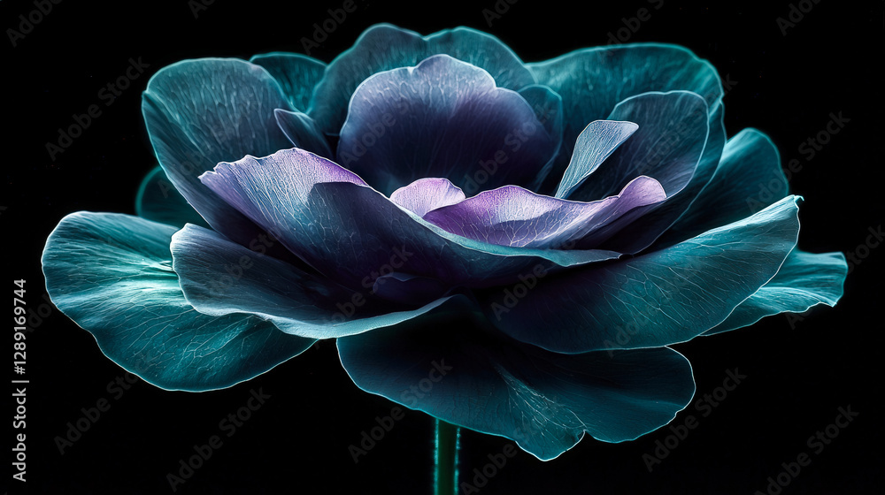 Poster Creative display of a vibrant flower against a dark backdrop highlighting intricate petal details