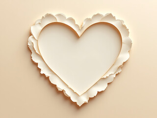 Elegant heart paper cutout with a textured floral border on a soft beige background