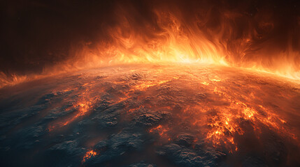 Fototapeta premium Fiery Sun Over a Planet