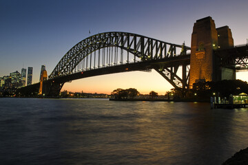 view to the Sydney Harbour Bridge in Darling Harbour while sunset, Sydney, New South Wales, Australia
