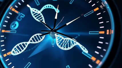 Explore the fusion of science and time with a digital clock displaying DNA strands as a visual centerpiece - Powered by Adobe