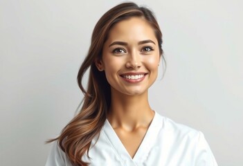 Fototapeta premium Female nurse portrait with subtle patterned uniform