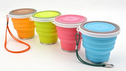 Collapsible Cups, Assorted Colors, White Background
