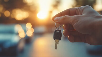 Holding the car key in hand