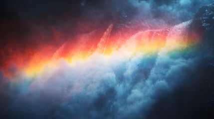 Fototapeta premium Full Rainbow in the Sky with Close Up Detail of Skoga Waterfall
