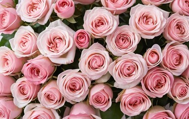 Fototapeta premium A bed of pink roses on a white background