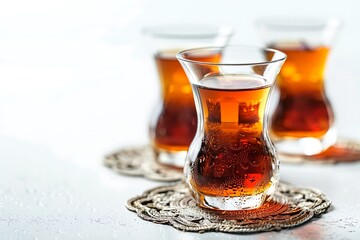 Turkish Tea Traditional Glasses white Background