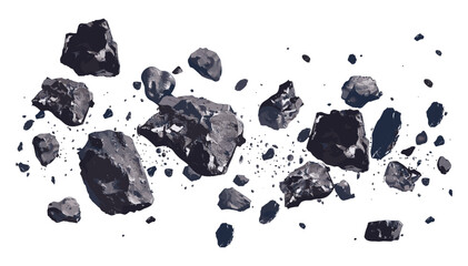 Asteroid belt vector, isolated dark meteor, space debris, cosmic body, celestial rock, outer space design, astronomy elements, galactic object, planetary ring, space exploration © aura studio