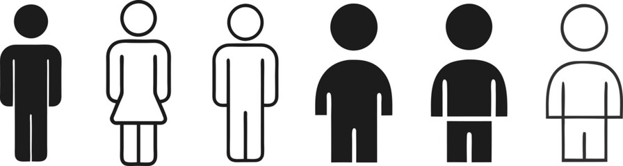 user person avatar, male and female sign for toilet, washroom, man and woman vector art illustration isolated on transparent png background