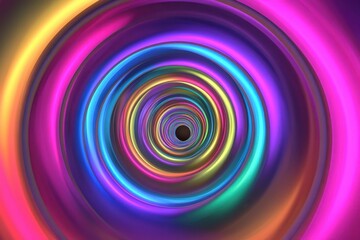 Naklejka premium Colorful swirling vortex with vibrant neon design in deep black center