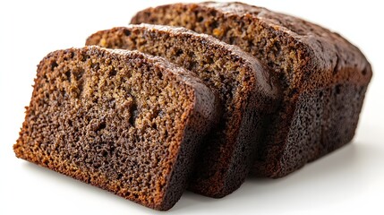 Close-up of sliced banana bread with rich moist crumb and caramelized crust. Delicious homemade classic= for breakfast or dessert on National Banana Bread Day