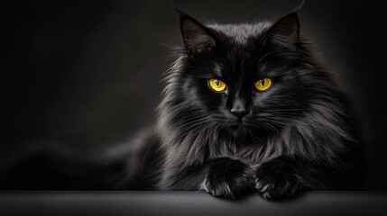 Czarny kot z intensywnie ż&oacute;łtymi oczami