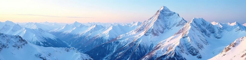 Snowy mountains stretch far into the distance, peaks, scenery