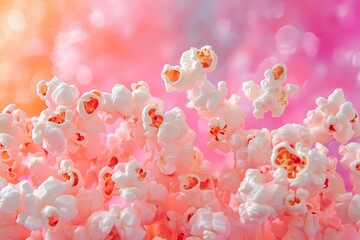 Vintage-style popcorn box overflowing with fluffy white and golden kernels, evoking nostalgia and movie theater memories, suitable for retro-themed projects, book illustration style