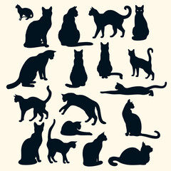 Varied Cat Silhouettes in Multiple Poses