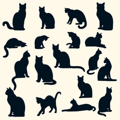 Collection of Elegant Cat Silhouettes in Various Poses