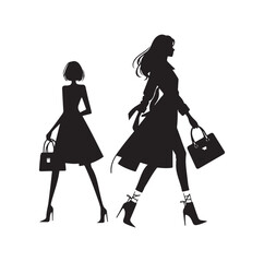 women with hand bag silhouette vector illustration