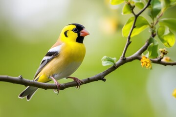 Goldfinch Amidst Nature: A Vibrant Bird Perched on a Tree Branch in the Wild