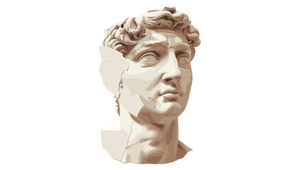 Fragmented classical sculpture of a young man's head isolated on transparent background, vector marble bust, ancient Greek art, antique statue, mythology, Renaissance