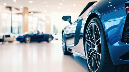 Fototapeta na wymiar A car showroom showcasing a luxury sports convertible. Featuring speed and elegance