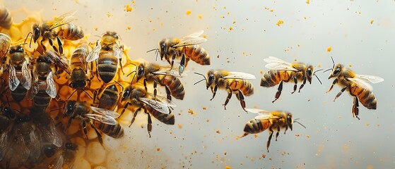 Fototapeta premium bees collect honey from honeycombs
