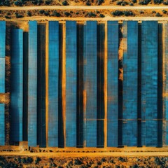 Obraz premium Aerial View of Solar Panels in a Desert Landscape Under Clear Sky