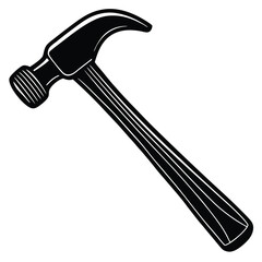Hand-drawn black and white hammer icon with a sleek, minimalistic design. Perfect for construction, tools, or DIY projects, showcasing a classic hammer with clean lines and fine detailing