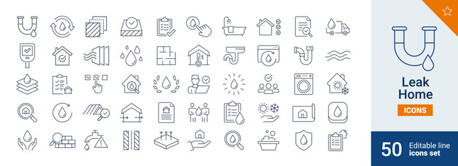 Leak icons Pixel perfect. Water, tube, control,...	
