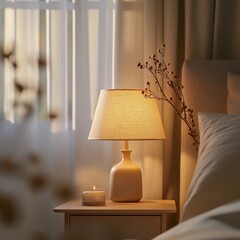 Cozy Bedroom Ambiance with Warm Lighting and Soft Textures