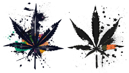 Vector cannabis leaf graffiti stencil with spray paint effect, marijuana symbol isolated on transparent background, urban street art, hemp logo, weed design, psychedelic © aura studio