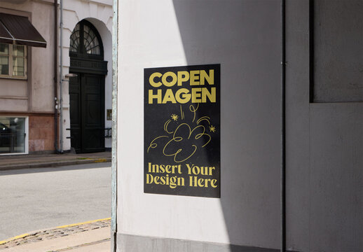 Urban poster for timetable info Mockup in Copenhagen entrance parking for Creative Use