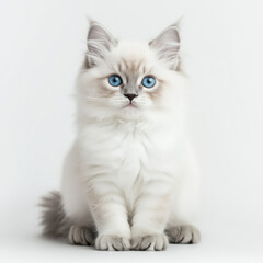 white fluffy cat with blue eyes