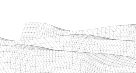 Abstract Geometric Architecture. Futuristic Minimalist Structures with Wireframe and Mesh © Svitlana