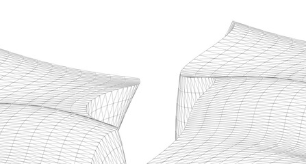 Abstract Geometric Architecture. Futuristic Minimalist Structures with Wireframe and Mesh © Svitlana