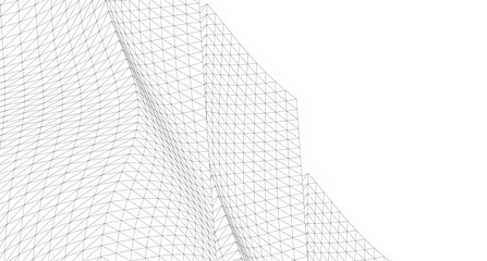 Abstract Geometric Architecture. Futuristic Minimalist Structures with Wireframe and Mesh © Svitlana