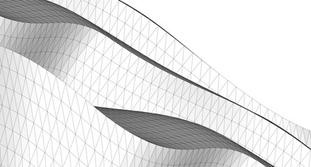 Abstract Geometric Architecture. Futuristic Minimalist Structures with Wireframe and Mesh © Svitlana