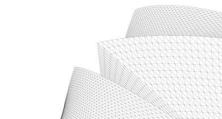 Abstract Geometric Architecture. Futuristic Minimalist Structures with Wireframe and Mesh © Svitlana