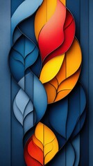 Fototapeta premium Colorful Abstract Leaves in Curves and Layers Featuring Vibrant Tones
