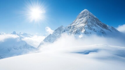 Majestic Snow-Capped Mountain Under Bright Blue Sky