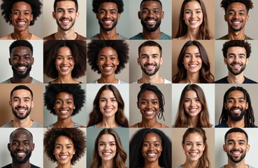 Collage of diverse smiling people faces avatars. Multicultural group portrait set. Happy mature colleagues. Video conference headshots. Online communication concept. Business team community with