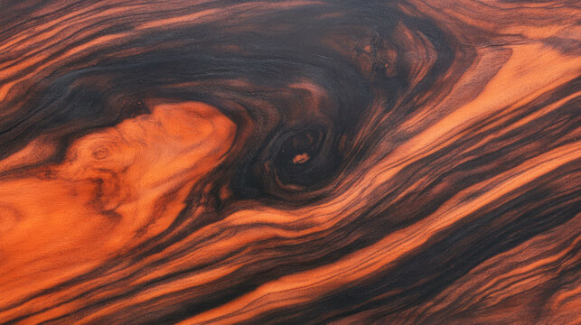 Vibrant cocobolo wood texture with orange and black patterns for design use