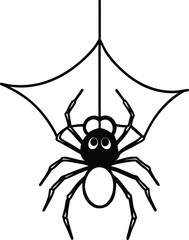 Spider hanging from a web silhouette illustration